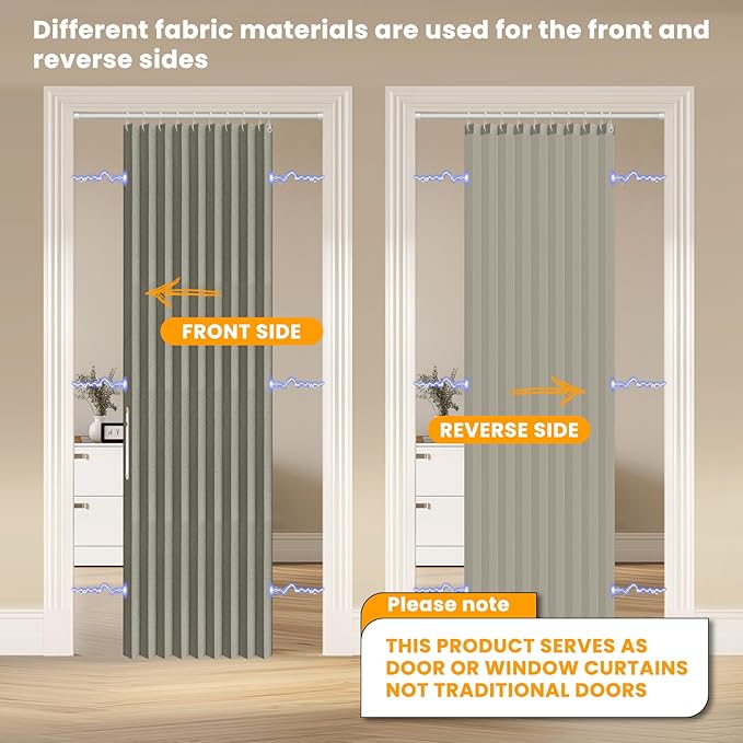 AJAZZ 100% Blackout Magnetic Door Curtain Accordion Doors Interior Closet Door
