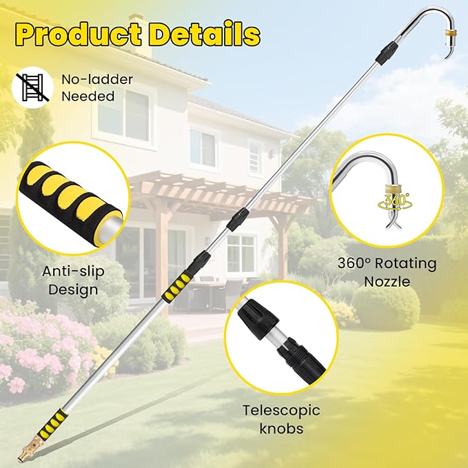Gutter Cleaning Tools,16ft Gutter Cleaner Tools from the Ground with Hose Attachment, Rain Gutters Cleaning Tool with Heavy-Duty Head/2