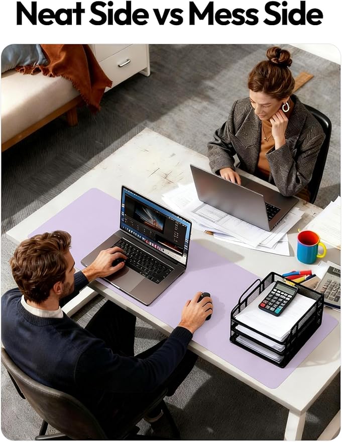 YSAGi Leather Desk Pad Protector, Office Desk Mat, Large Mouse Pad, Non-Slip PU Leather Desk Blotter, Laptop Desk Pad, Waterproof Desk Writing Pad for Office and Home (Light Purple, 47" x 17")