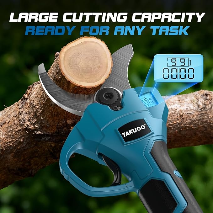Takuoo Cordless Electric Pruning Shears with Pole, 2.4" Max Cutting Diameter 14.7FT Reach, Brushless Pole Pruning Shears with 21V 2×4.0Ah Battery, Power Pole Tree Pruner for Branch Trimming