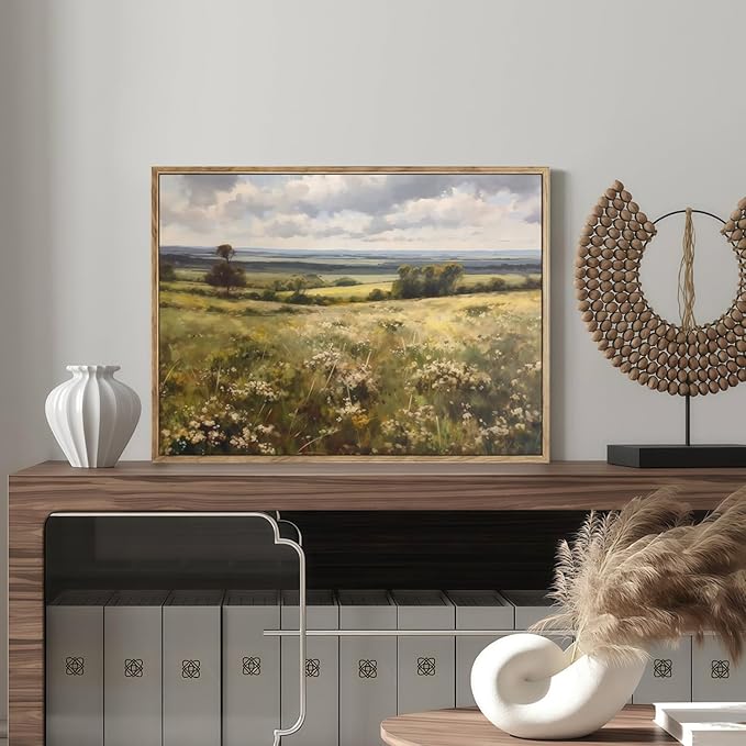 Vintage Canvas Wall Art Hills Wall Decor Landscape Countryside Wilderness Painting Rustic Picture Modern Farmhouse Print Nature Scenery Prints Living Room Bedroom Bathroom 12x16 Inch Framed