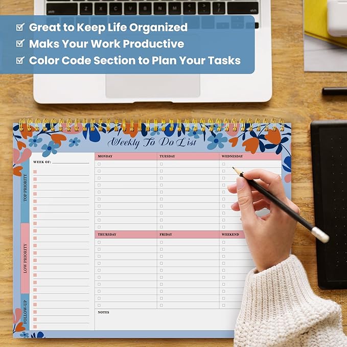 Weekly To Do List Notepad with 52 Undated Sheets（8.5"×11"）- Undated Weekly Planner Notepad for Office Desk Accessories and Supplies - Frosted Coral