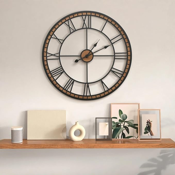 Micasso Large Farmhouse Wall Clock: 24 inch Modern Metal Black