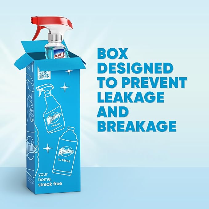 Windex Glass and Window Cleaner Spray Bottle, Packaging Designed to Prevent Leakage and Breaking, Surface Cleaning Spray, Original Blue Scent, 23 Fl Oz