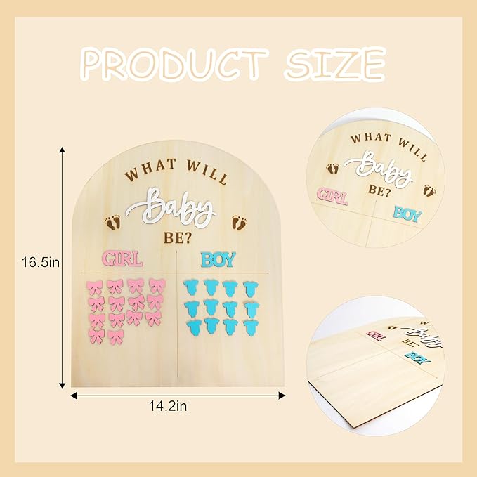 Wooden Baby Gender Reveal Guessing Board - Creative Gender Reveal Party Game Prop,Blue And Pink Guessing Board