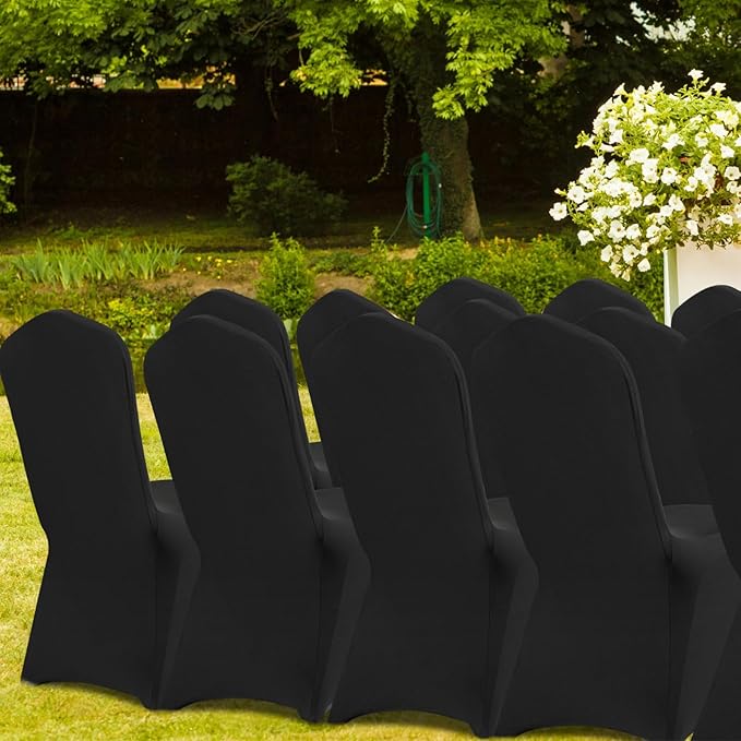 VEVOR 30 Pcs Flat-Front Chair Covers Polyester Spandex Chair Cover Stretch Slipcovers, Wedding, Holiday, Banquet, Party, Celebration, Dining, Black