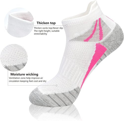 J.WMEET Women's Athletic Ankle Socks - Cushioned & Breathable Cotton | 6-Pack for Running