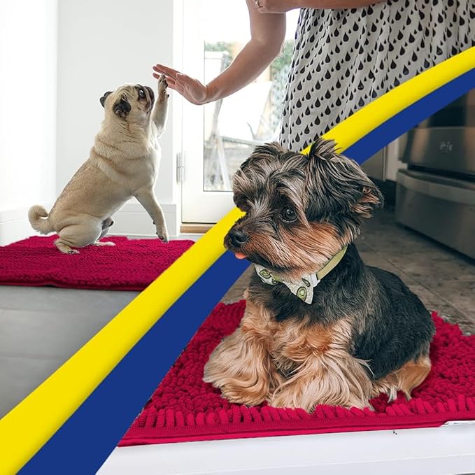 Muddy Mat® | Super Water Absorbent Door Mat Indoor, Microfiber Quick Dry Chenille Entryway Rug, Slip Resistant Front Door Mat, Indoor Mats for Entryway, Machine Washable Pet Rug, Maroon 36" x 120"