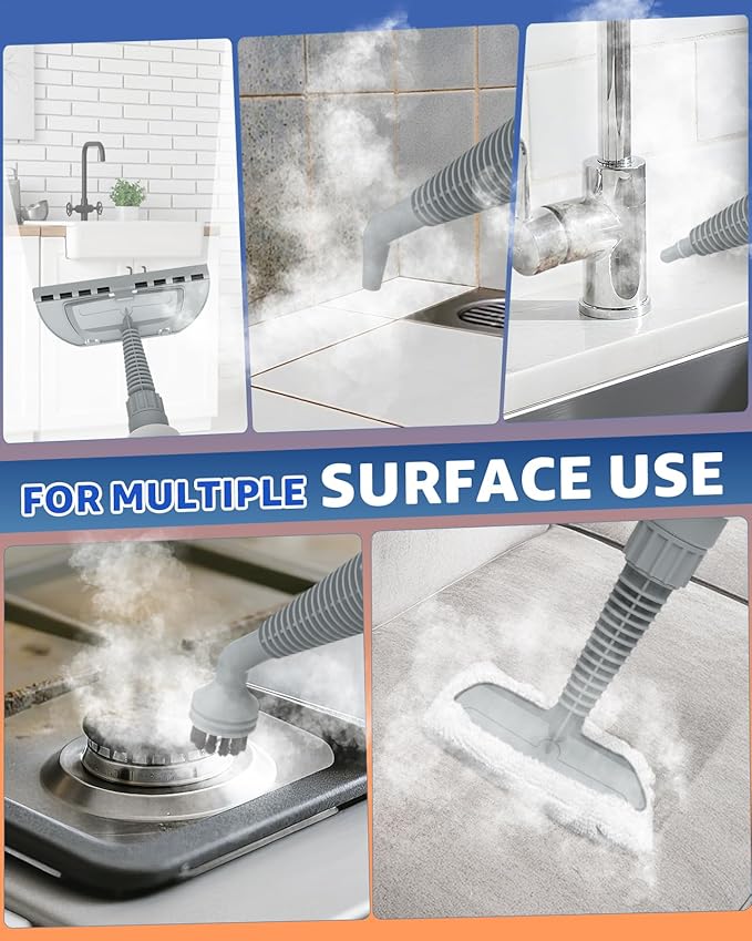 Steam Cleaner, DynVapor Pressurized Deep Cleaning Handheld Steam Cleaner for Home, Multi-Purpose Natural Steamer with 9 PCS Accessories for Kitchen, Car, Furniture, Bathroom, Floor, Grout &Tile(White)