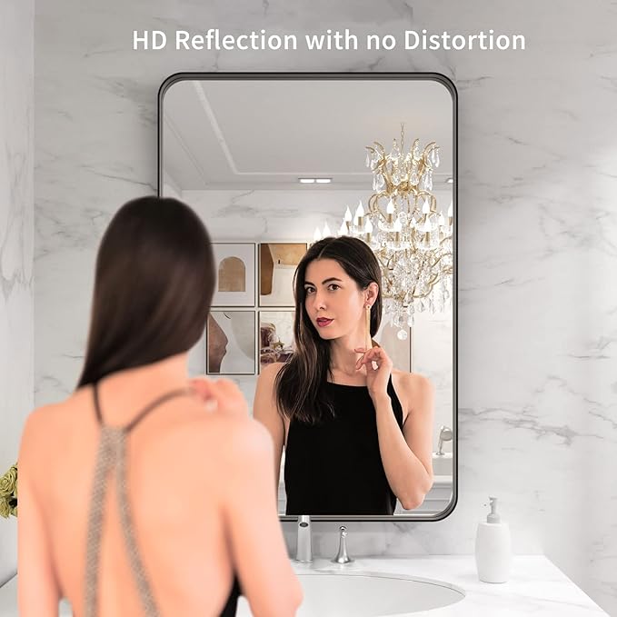 LOAAO 28X36 Inch Black Metal Framed Bathroom Mirror