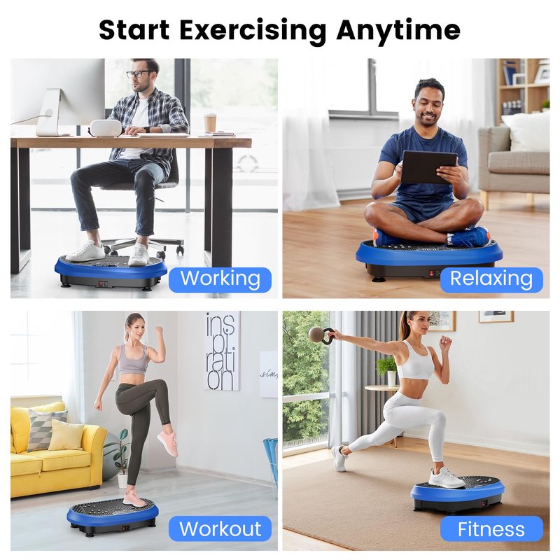Vibration Plate Exercise Machine, Vibrating Fitness Platform for Lymphatic Drainage, Full Body Shaker Workout Equipment, Bluetooth Power Shaping Vibrate Plate, Board Sport for Home Exercise Gym, Blue
