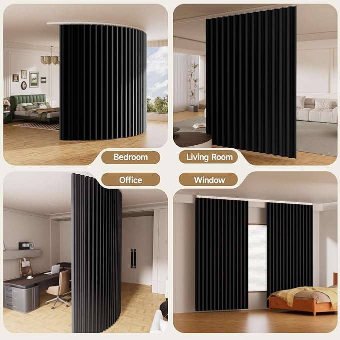 Room Divider Ceiling Curtains W/Flexible Track Sets, inch Extra Long Blackout