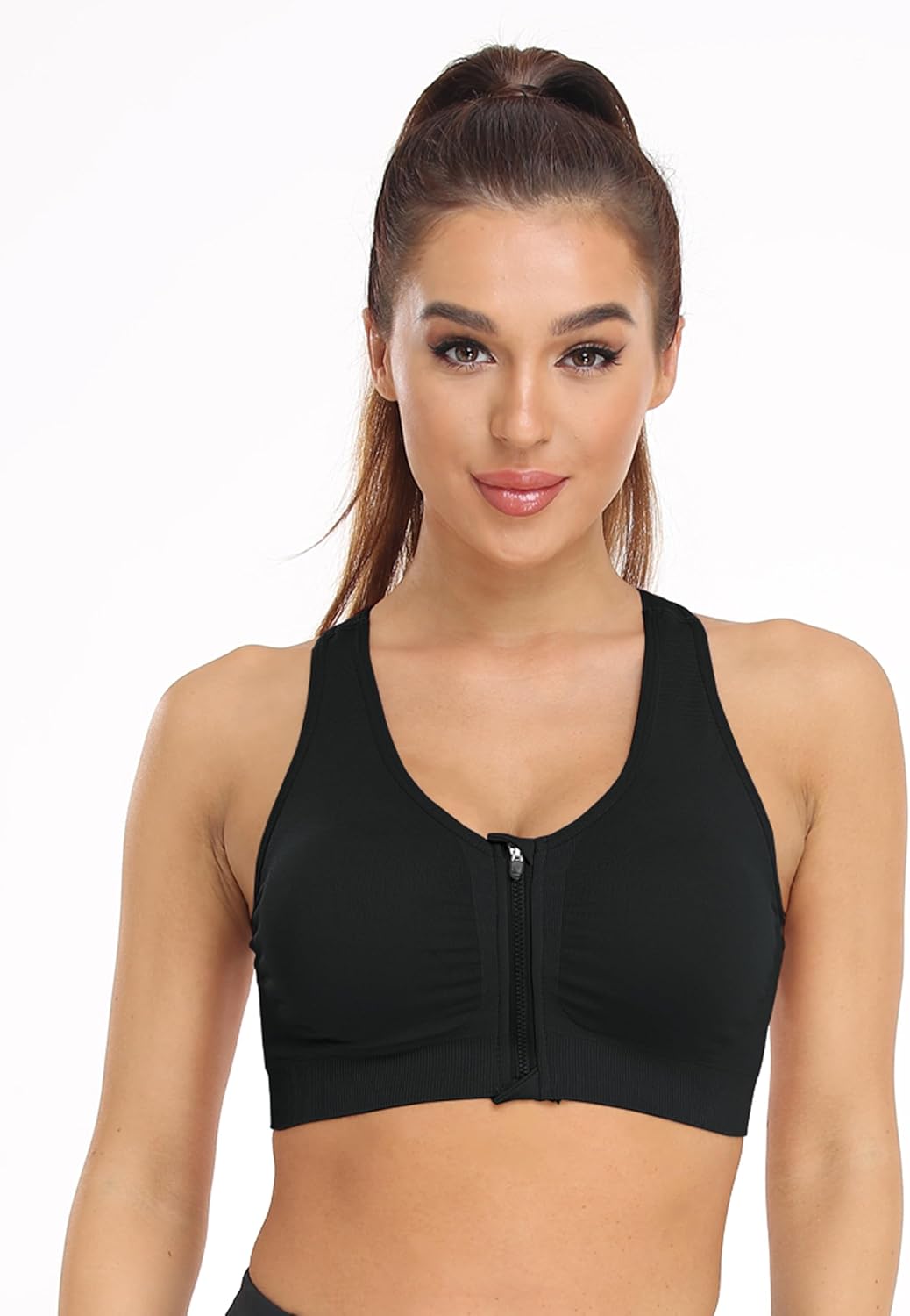 Skiennix Women's Zip Front Sports Bra - Wireless Design for Post-Surgery Comfort | Active Yoga Fit