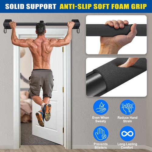 Kipika Heavy Duty Wall Mounted Pull Up Bar, Doorway Pull-Up Bar for Home Gym, Upper Body Strength Training (32" Straight Type & Foam-padded Handles)