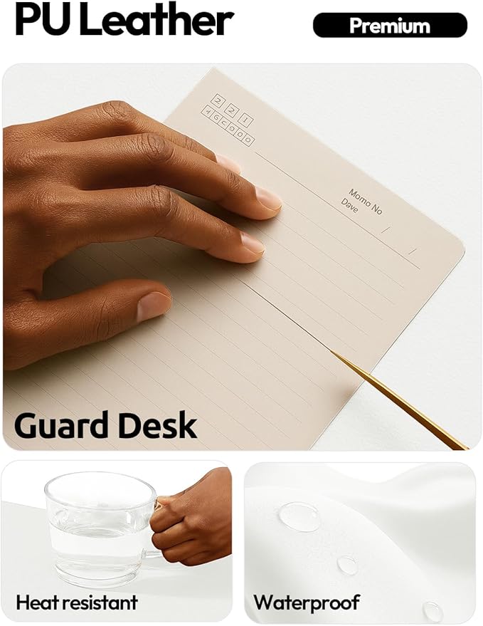 YSAGi Leather Desk Protector, Office Mat, Large Mouse Mat, Non-Slip PU Leather Blotter, Laptop Desk, Waterproof Writing Pad for Office and Home (White, 23.6" x 13.8")