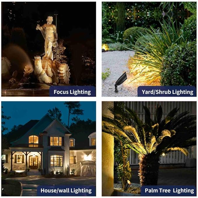 Black Brass Landscape Lighting Kit (4-Pack LED Spotlights) with 100 Feet Cable and 20Pack Wire Connectors for Outdoor House Garden Patio Without Low Voltage Transformer
