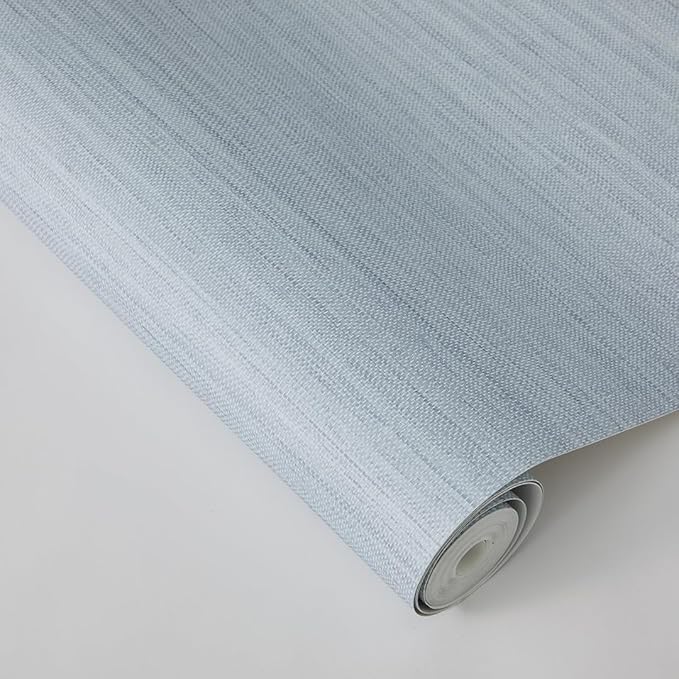 Tempaper Textured Powder Blue Horizontal Faux Grasscloth Removable Peel and