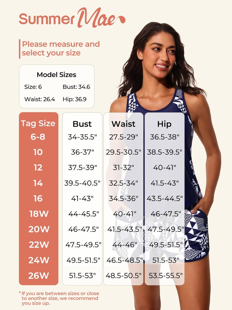 Summer Mae Plus Size Tankini Swimsuits for Women 2026 Tummy Control Two Piece Bathing Suits with Pockets Swim Shorts Tropical Green Foliage Size 26 Plus