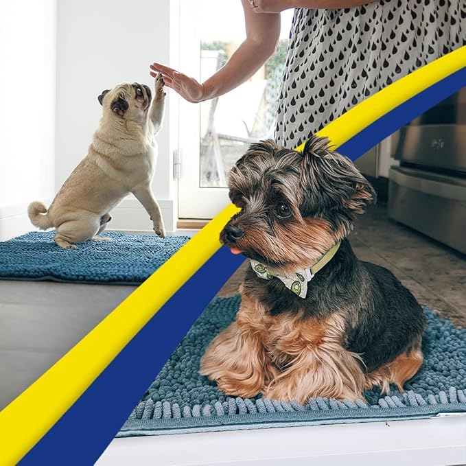 Muddy Mat® | Super Water Absorbent Door Mat Indoor, Microfiber Quick Dry Chenille Entryway Rug,Slip Resistant Front Door Mat,Indoor Mats for Entryway,Machine Washable Pet Rug, Atlantic Blue 24"x36"