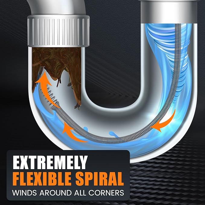 25 ft Drain Auger Plumbing Snake for Heavy Deep Blockages 3/8" Diameter Flexible Plumbing Cables Drain Snake for Kitchen Bathroom Shower Sink Cleaning Drainage Clogs
