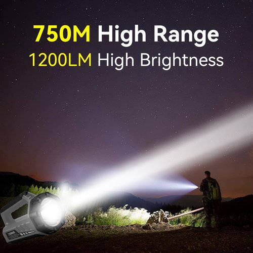 SUNREI Rechargeable LED 1200LM Flashlight, 8 Light Modes Portable Camping Lantern, 10400mAh Power Bank, IP67 Waterproof for Emergencies Power Outages, Hurricane Emergency, Hiking, Home, etc