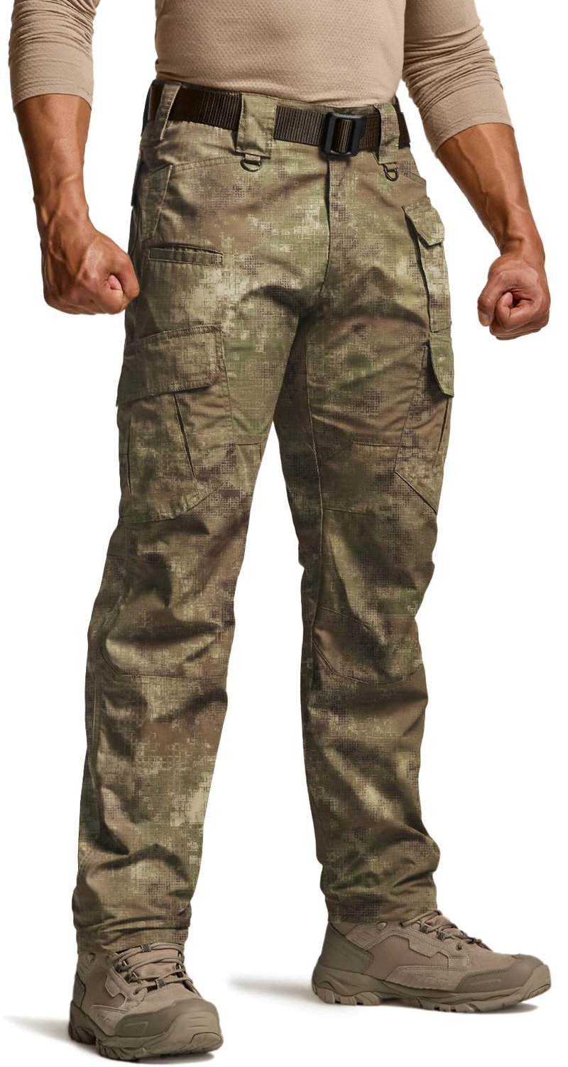 CQR Men's Tactical Pants, Water Resistant Ripstop Cargo Pants, Lightweight EDC Work Hiking Pants, Outdoor Apparel, Duratex Mag Pocket Print Fractal Camo, 34W x 32L