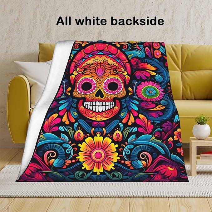 Firmiso Sugar Skull Gifts for Women and Men, Day of The Dead Blanket for Home Decor, Halloween Skull Lighweight Fleece for Bed Room and Living Room, 40x50 inches, No Pilling