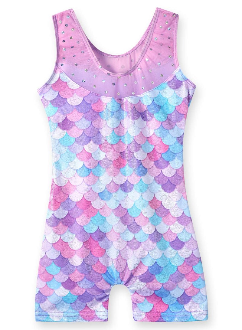 Leotards for Girls Gymnastics Unicorn Athletic Dance Wear Shiny Rainbow Blue Hotpink (Mermaid Purple, 5/6 Years)