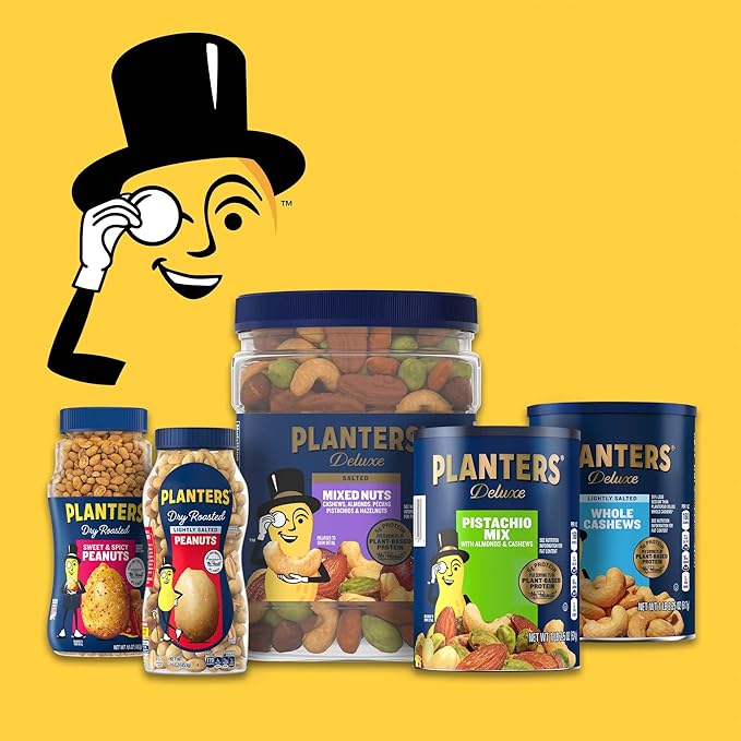 PLANTERS Unsalted Mixed Nuts, Cashews, Pistachios, Almonds, Brazil Nuts, and Pecans, Plant-Based Protein Snacks, 15.25 oz Canister