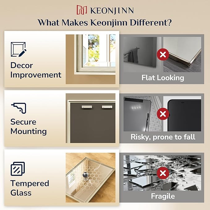 Keonjinn 30" x 36" Brushed Nickel Bathroom Mirrors