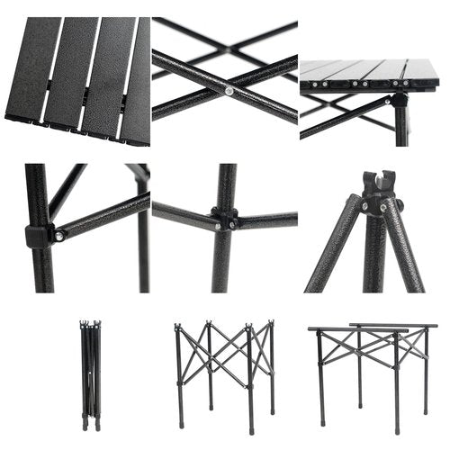 Wind Tour Portable Camping Table Folding Side Table Aluminum Lightweight Table with Carry Bag for Outdoor Cooking Hiking Picnics BBQ Travel (Black)
