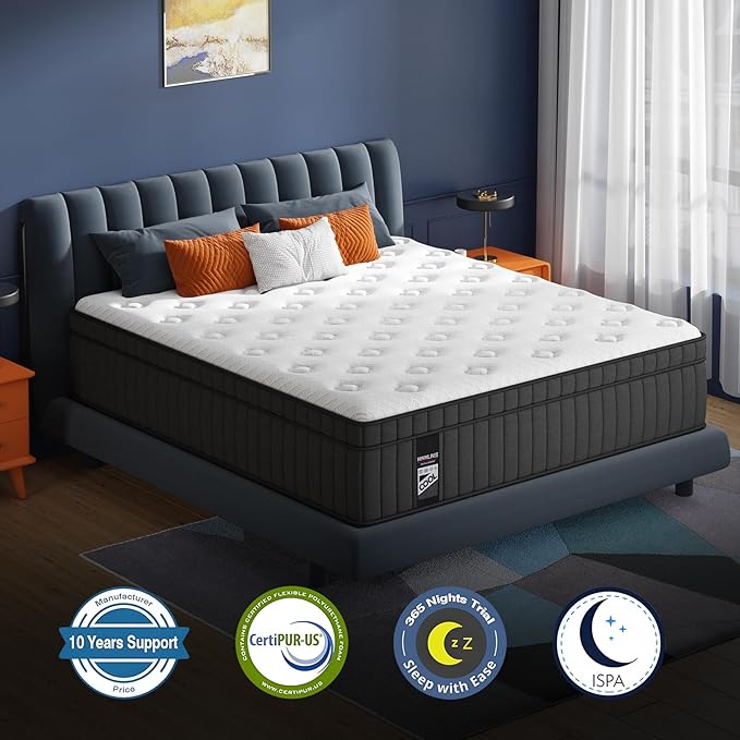 King Mattress, 14 Inch Hybrid Mattress in a Box with Gel Memory Foam and Pocket Spring, Medium Feel, Cooler Sleep & Pressure Relief, 76”*80”, 120 Nights Risk-Free Trial