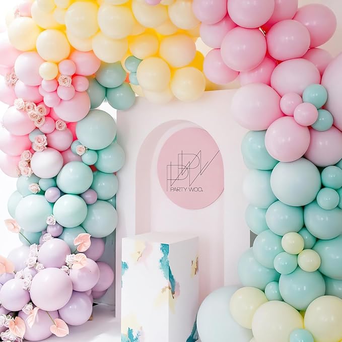 PartyWoo Pastel Balloons 50 pcs 5 Inch Small Mini Pastel Rainbow Color Latex Spring Balloons for Graduation Baby Shower Gender Reveal Easter Birthday Party Decorations