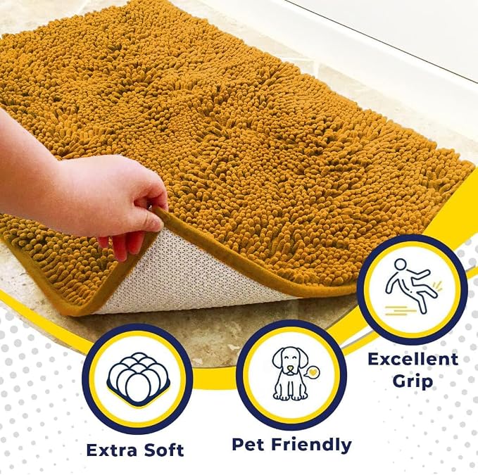 Muddy Mat® | Super Water Absorbent Door Mat Indoor, Microfiber Quick Dry Chenille Entryway Rug, Slip Resistant Front Door Mat, Indoor Mats for Entryway, Machine Washable Pet Rug, Gold 3ft x 5ft