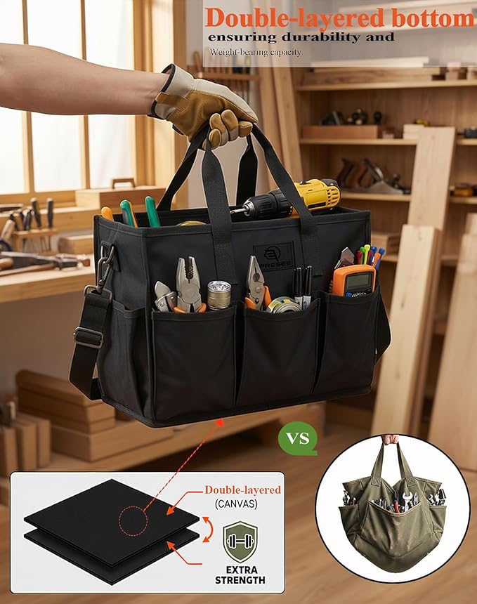 Heavy Duty Canvas Gardening Tote Bag with Pockets, Large Capacity Tool Organizer for Garden Tools, Portable Utility Bucket Carrier for Women Men, Outdoor Planter Caddy for Florist Supplies