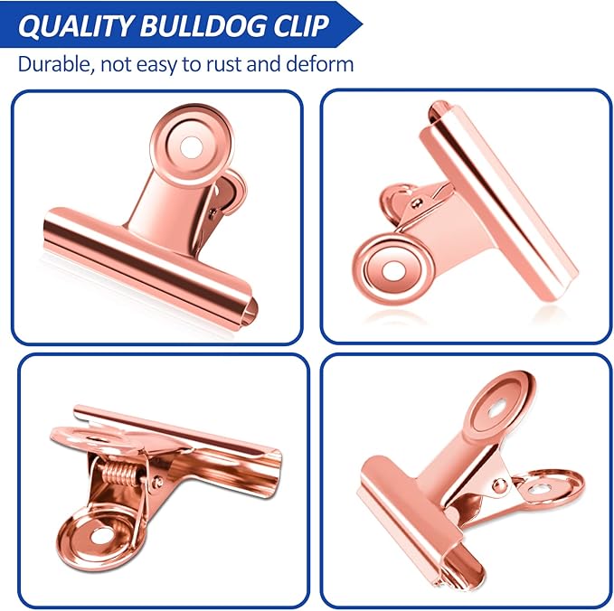 10 Pack Large Metal Hinge Clips 2.5 Inches Bull Hinge Paper Clips Bulldog Clips for Crafts, Photo, Drawing, Food Bags at Home, Office, School, Shop, Rose Gold, 63mm