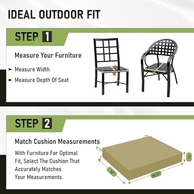 Basic Beyond Outdoor Chair Cushions Set of 6, Square Corner Outdoor Cushions for Patio Furniture, Water Resistant Patio Chair Cushions with 2 Ties, 18.5x16x3, Khaki