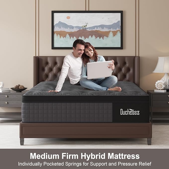 Twin Mattress, 14 Inch Hybrid Mattresses Black with Gel Memory Foam and Individually Pocket Innerspring Euro Top Medium Firm for Motion Isolation, Edge Support