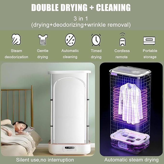 Portable Clothes Dryer and Automatic Ironing Machine, 900w Vertical Steam Iron with Smart Machine Features, Steam Closet for Clothes & Fabric, One-Key Care, Quick-Drying Steam