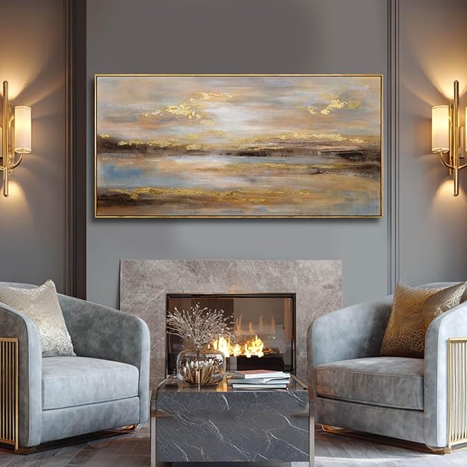 Large Framed Artwork for Living Room Abstract Bedroom Wall Art Gold Abstract Wall Decor Office Home Decor 29"x 58" Canvas Painting Wall Hanging