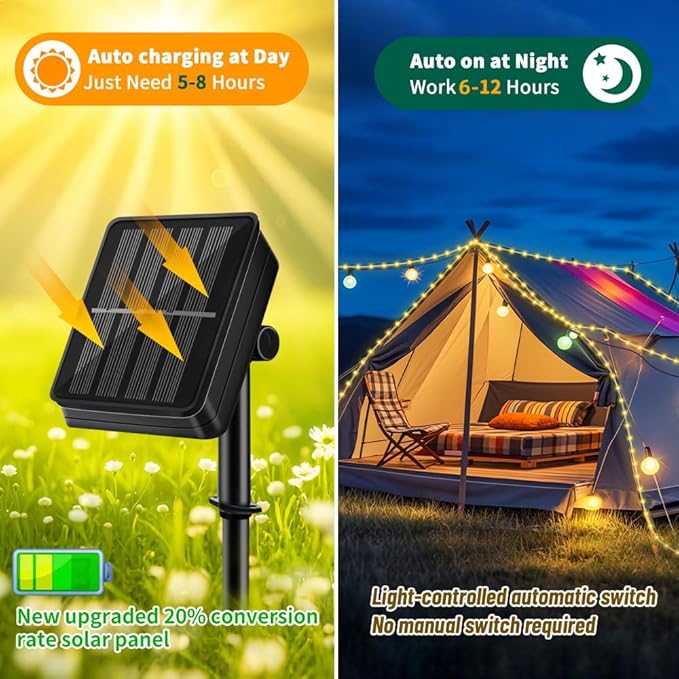 LairtPOW Solar Rope Light Waterproof IP65 39FT 100LEDs Outdoor LED ‎Solar Outdoor Lights for Party Garden Yard Home Wedding Christmas Halloween Holiday Tree Decoration Lighting