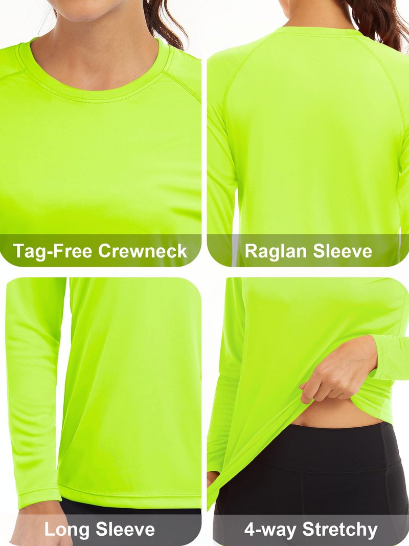 MAGCOMSEN Athletic Fitted Running Shirts - Women's Sun Protection Lightweight Long Sleeve Fluorescent Green