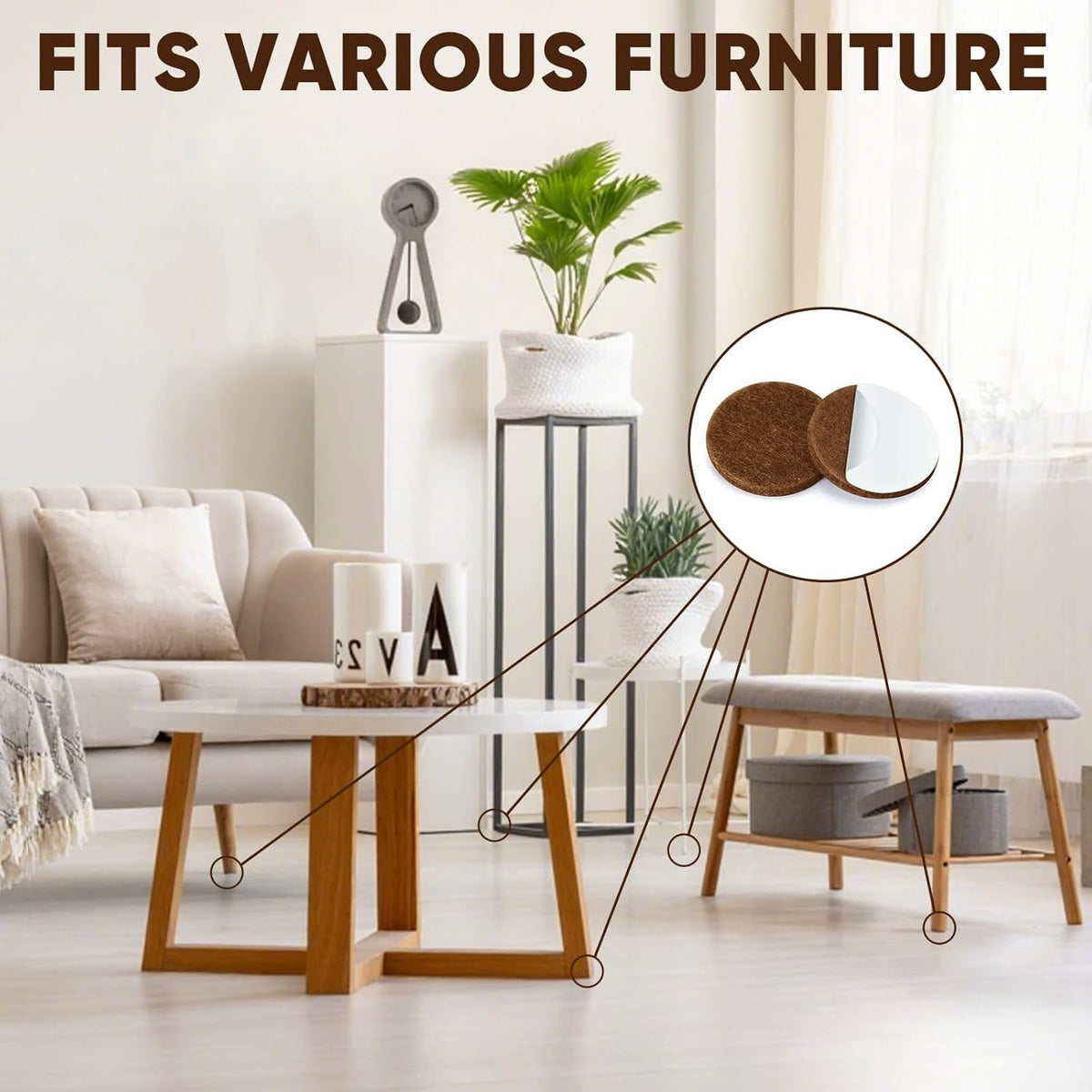 BALEINE 141PCS Felt Furniture Pads, Multi-Size Felt Pads for Chair Legs, Tables, Beds, Scratch-Reducing Floor Protectors for Hardwood Floors, Tile, Vinyl, and Laminate (141PCS, Beige+Brown)