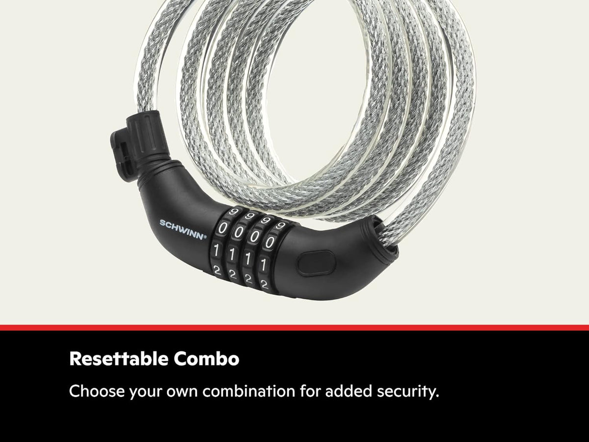 Schwinn 6ft Bike Lock Cable - Durable Steel, Anti-Theft Protection, Vinyl Cover