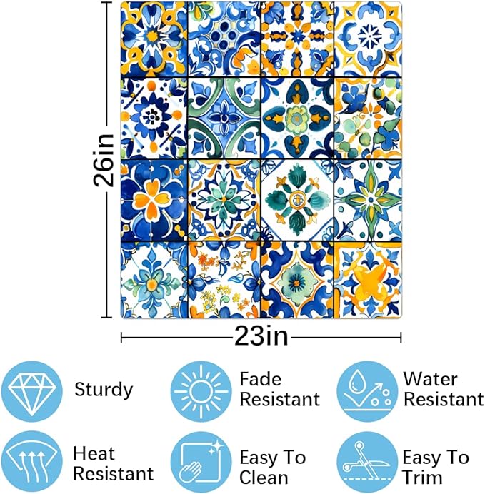 Dishwasher Magnet Cover Troditional Spanish Tile Pattern Reusable Dishwasher Magnetic Cover Sticker Decorative Dish Washer Door Cover Panel for Home Kitcen Appliance