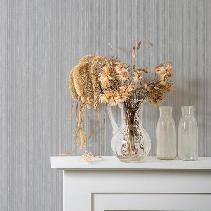 Tempaper Textured Metallic Silver Faux Grasscloth Removable Peel and Stick