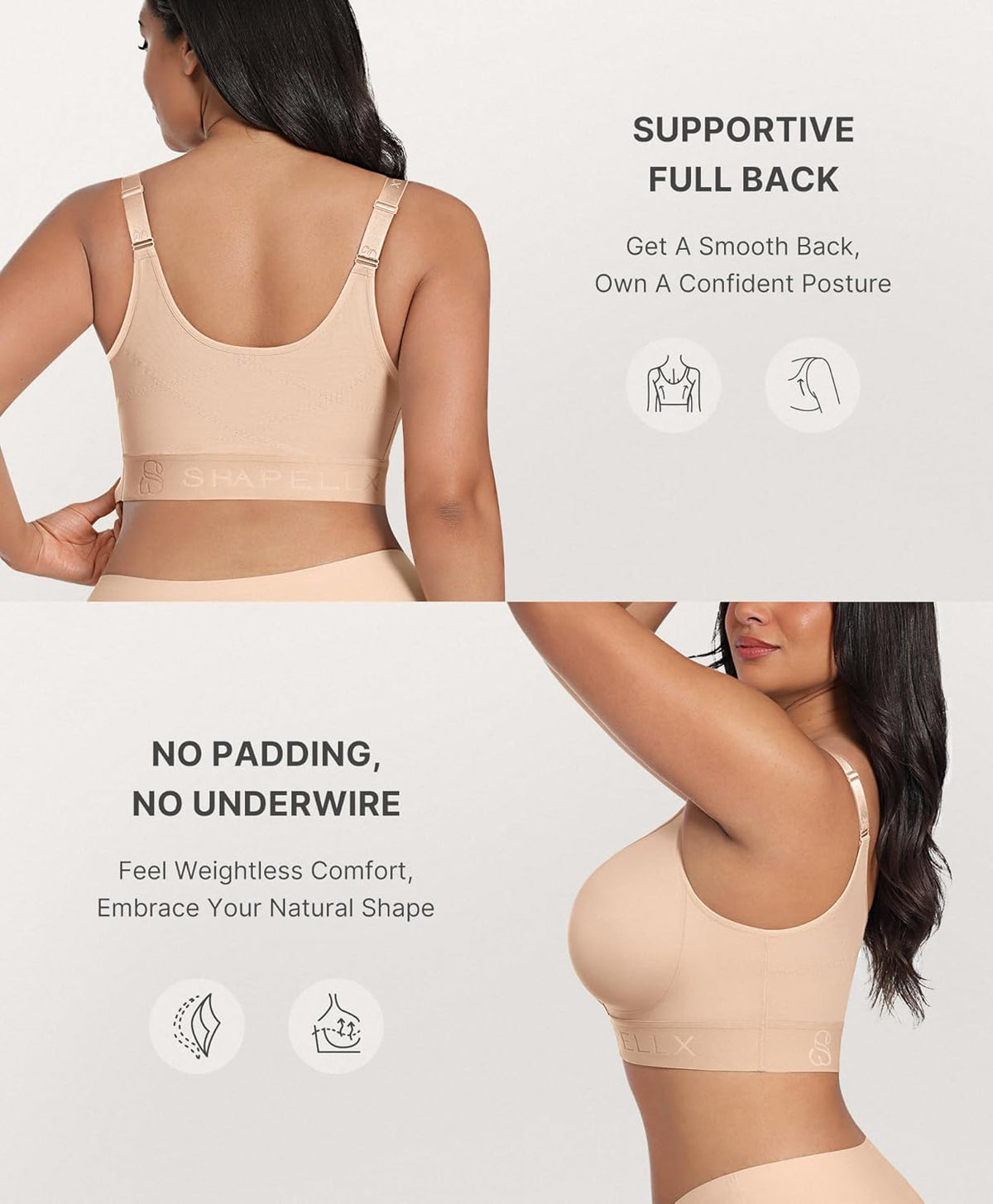 SHAPELLX Post Surgery Bras - Wireless Compression Mastectomy Bra with Adjustable Straps | Front Closure Design