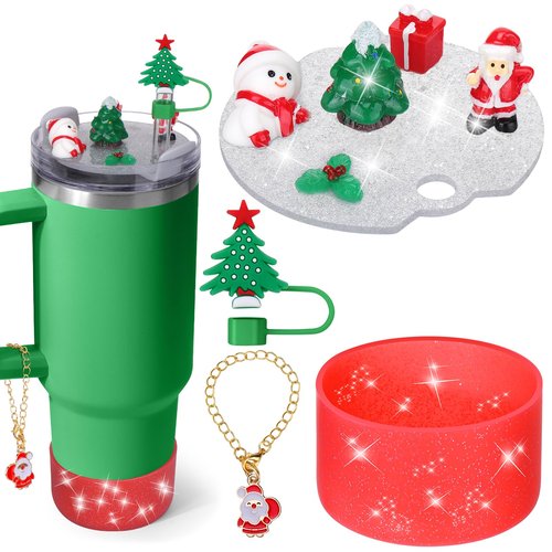 Mity rain Cup Accessories for Stanley Cup 30oz 40oz,Including Boot, Silicone Straw Topper Cover Cap, Lid Charms for H2.0 Tumbler Accesorios (Christmas) (40OZ)