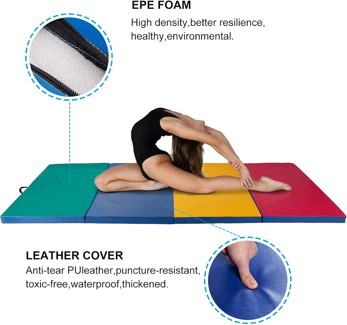 Polar Aurora Folding Gymnastics Exercise Mat - 4' x 8' x 2" Thick for Yoga & Aerobics