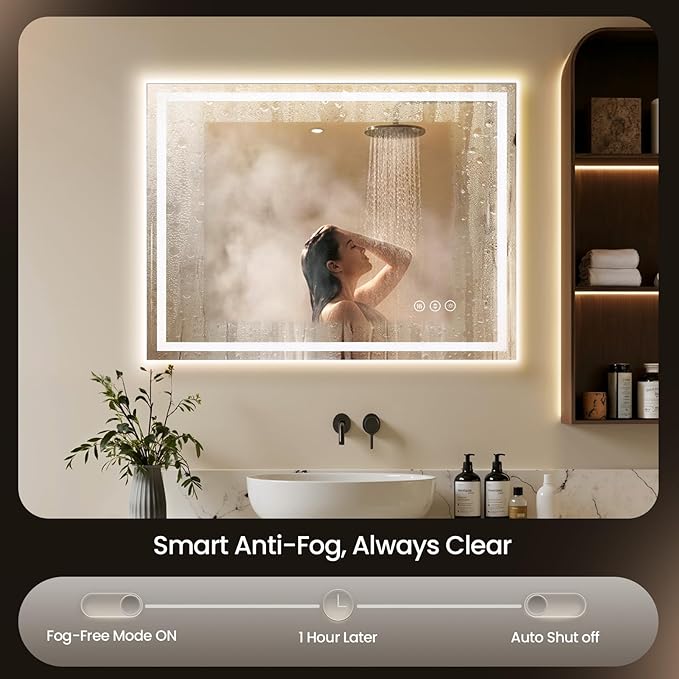 40X30 LED Bathroom Mirror with Lights, Backlit + Front Lit, Lighted Bathroom